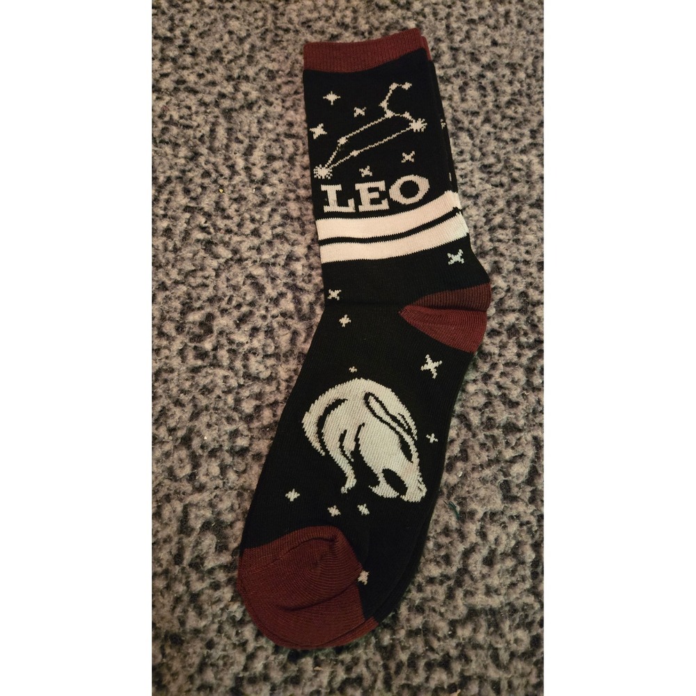 Zodiac Leo Crew‎ Fashion Socks Black Maroon Astrology Constellation Size 9-11